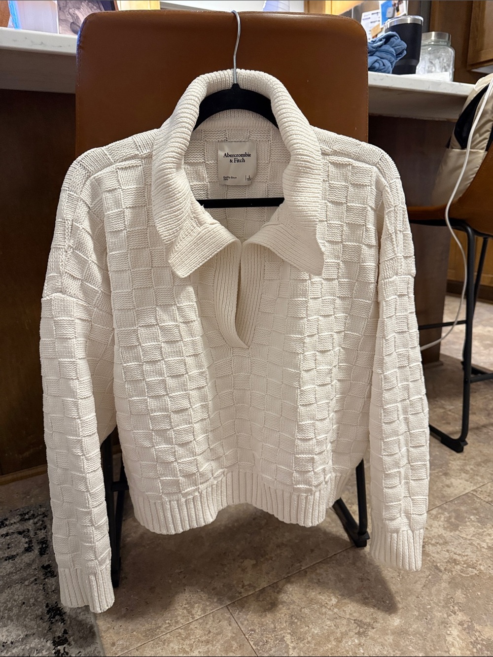 Abercrombie & Fitch Cream Textured Polo Turtleneck Sweater